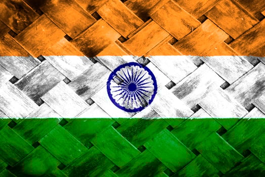 india flag screen on wicker wood background photo