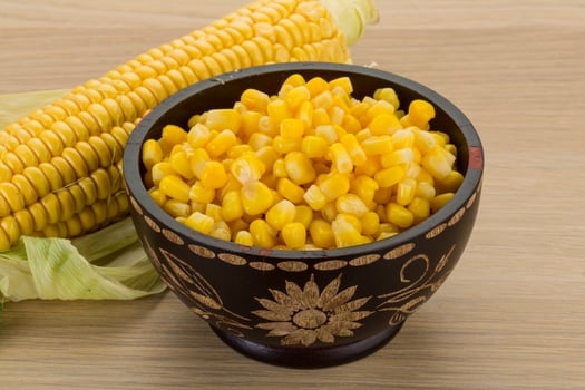 Sweet corn in a bowl on wooden background photo