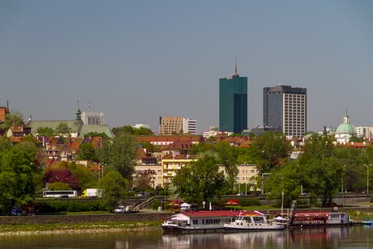 Old Town by the river Vistula picturesque scenery in the city of Warsaw, Poland photo