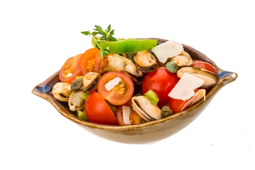 Mussells salad on white photo
