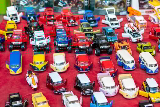 Antique vans placed as many toys. photo