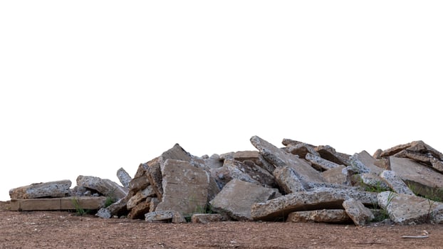 Isolates, pile of concrete scraps on the ground. photo