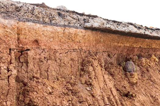 Close-up of dirt soil under paved road. photo