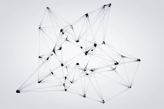 Complex transparent polygon plexus shape on light grey gradient background. Abstract 3d illustration photo