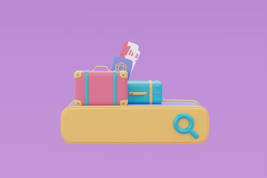 Search bar with green suitcase,Tourism and travel plan to trip concept,holiday vacation,summer time,3d rendering photo