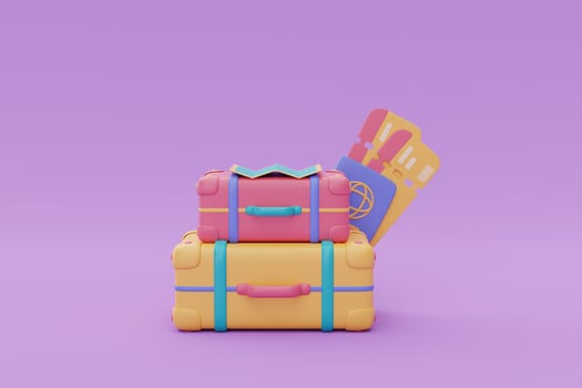 colorful suitcase with passport and tickets,Tourism and travel plan to trip concept,holiday vacation,summer time,3d rendering photo