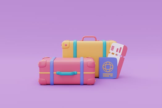 colorful suitcase with passport and tickets,Tourism and travel plan to trip concept,holiday vacation,summer time,3d rendering photo