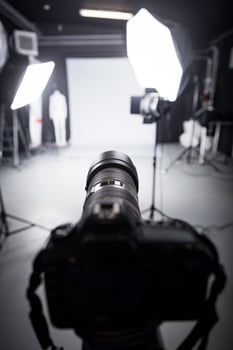 Professional camera set for a studio photo shoot.