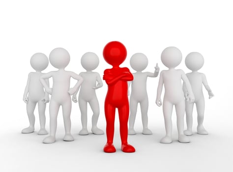 Confident team leader concept. Toon man with his army of people. photo