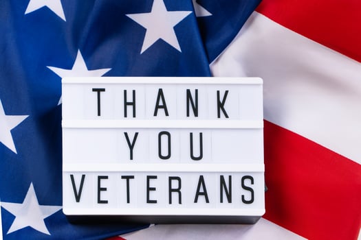USA Memorial Day concept. American flag and inscription Thank you veterans on white background. photo