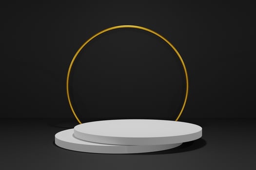 Minimal geometric podium on dark background for product presentation. 3d rendering photo