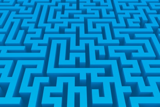 Blue maze abstract pattern design. Isometric depth labyrinth background. Abstract 3d illustration photo