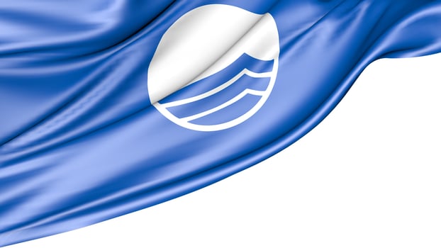 Blue Flag Beach Flag Isolated on White Background, 3d Illustration photo