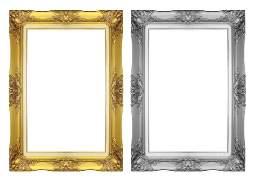 antique gray and gold frame isolated on white background photo