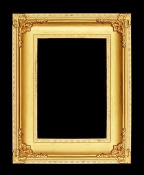 Gold picture frame on black background. photo