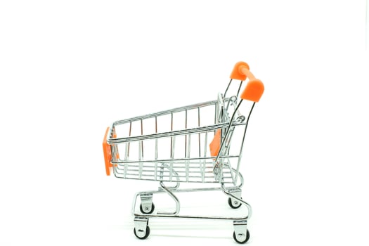 A mini shopping cart isolated on white background. photo