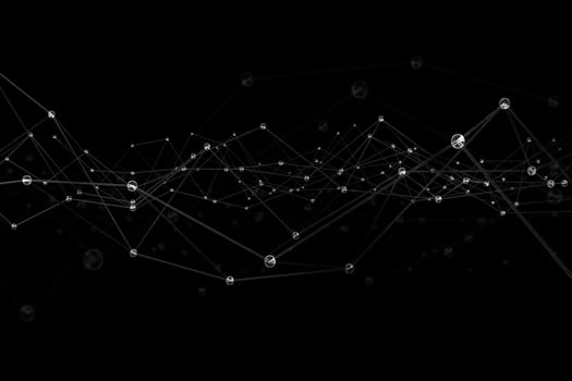Strange transparent fluidly connected dots and lines 3d illustration. Abstract sci-fi polygonal plexus shape background for the landing, poster, ad banner, presentation in science or medical direction photo