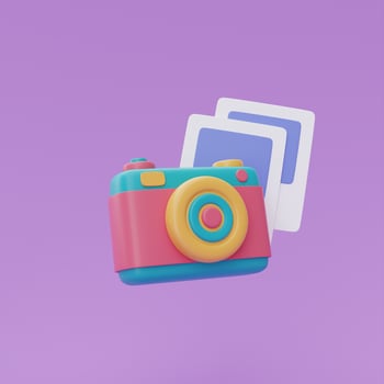 3d photo frame with colorful camera on purple background,Tourism and travel plan to trip concept,holiday vacation,Time to travel,3d rendering