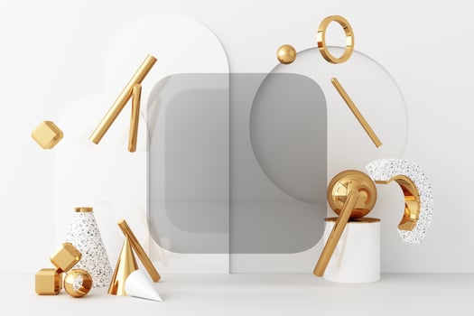 Minimal abstract geometric background with direct sunlight in shades of green and yellow. Showcase scene with empty podium for product presentation 3d rendering photo