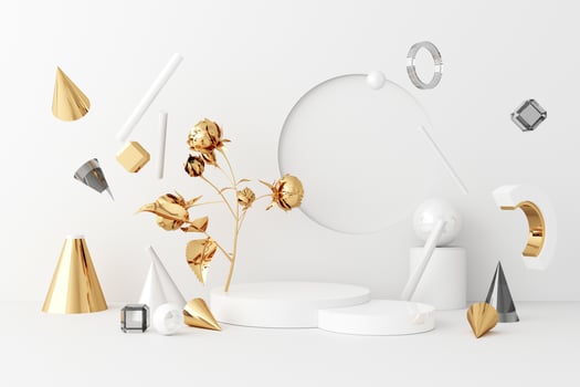 Minimal abstract geometric background with direct sunlight in shades of green and yellow. Showcase scene with empty podium for product presentation 3d rendering photo