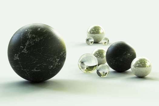 Geometric shapes with environment reflected on sphere. 3d rendering photo