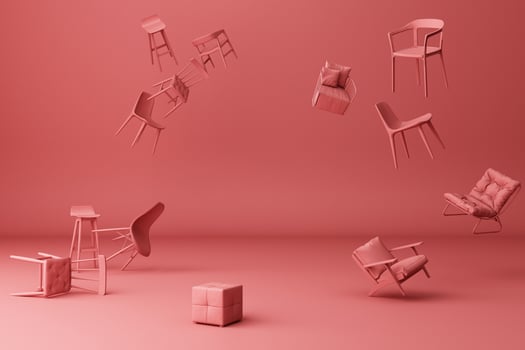 A lot of chairs furniture interior on a pastel background. -3d render photo