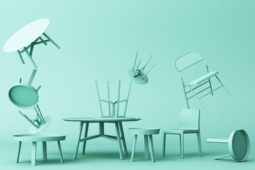 A lot of Chairs and coffee table in pastel tone. 3d rendering photo