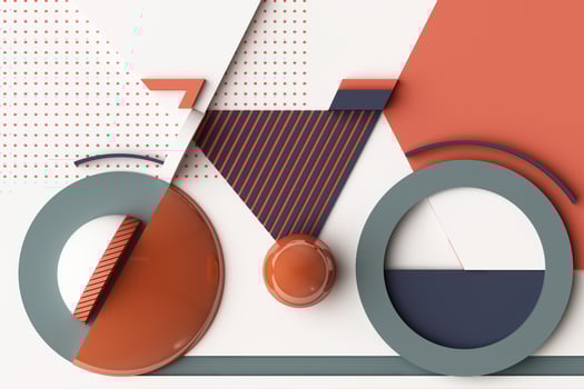 Geometric Shape of Bike Sport Concept in orange and pastel colour tone. 3d Rendering photo