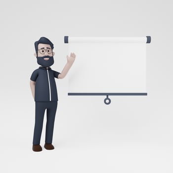 3D Man Presenting on the White Board photo
