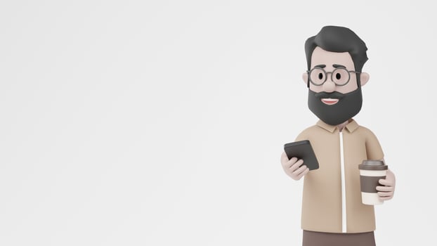 3D Man Holding Coffee Mobile Happy photo