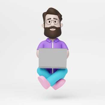 3D Man Work From Home with Laptop Connection Online photo