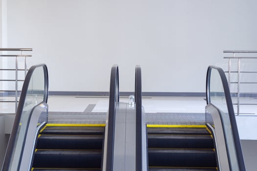 Empty escalators stairs in the hospital photo