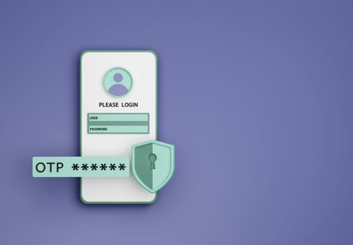 Smartphone with OTP SMS alert online service 3D render illustration photo