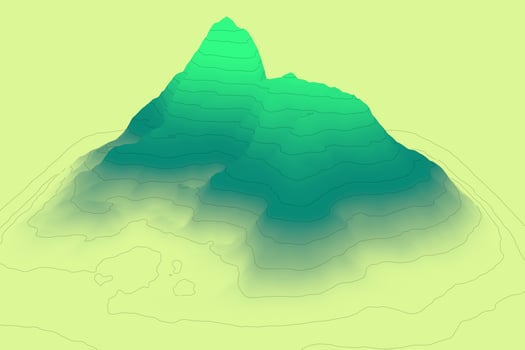 Green gradient landscape view from elevation 3d illustration. Hiking diagram decorative background in geographic style photo