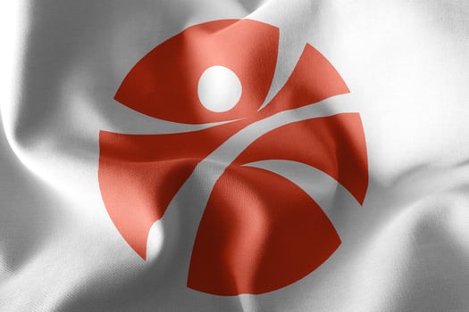 3D illustration flag of Gwangju is a region of South Korea photo