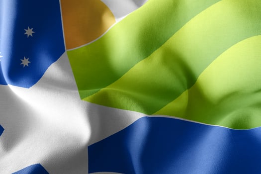 3D illustration flag of Coquimbo is a region of Chile. Waving on photo