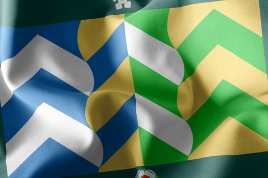 3D illustration flag of Cumbria is a county of England photo