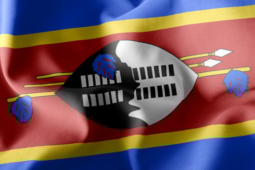 3D rendering illustration closeup flag of Eswatini. Waving on th photo