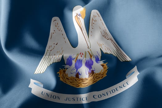 3D illustration flag of Louisiana is a region of United States. photo