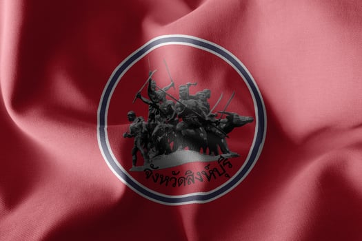 3D illustration flag of Sing Buri is a province of Thailand. Wav photo