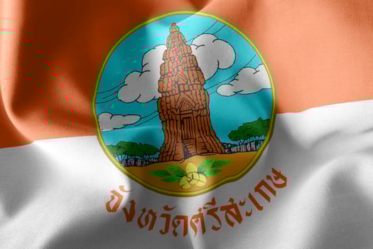 3D illustration flag of Sisaket is a province of Thailand. Wavin photo