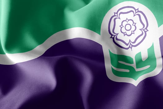 3D illustration flag of South Yorkshire is a county of England photo