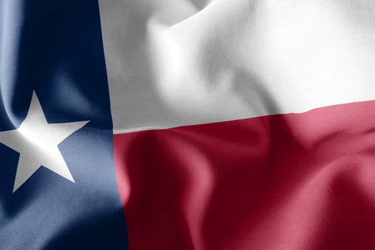 3D illustration flag of Texas is a region of United States. Wavi photo