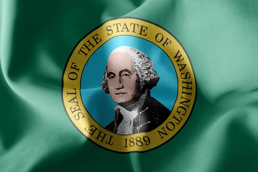 3D illustration flag of Washington is a region of United States. photo