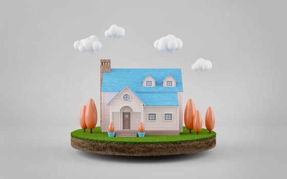 Cute house and clouds on land in country style with pastel colour.3d rendering photo