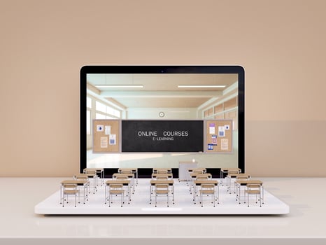 Classroom model with laptop.Concept for online courses,E-learning,Online education.3d rendering photo