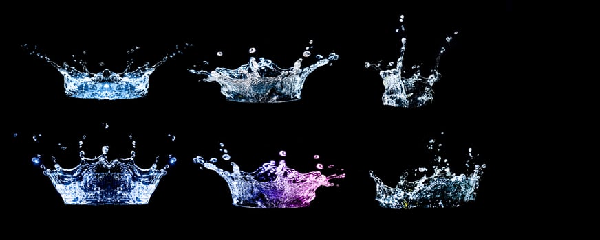 Collection of splashing water on a black background photo