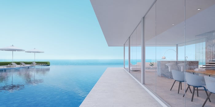 Luxury house with sea view swimming pool and terrace at vacation home,3d illustration photo