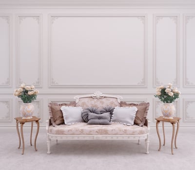 Classic style living room interior.Sofa,white wall with moulding.3d rendering photo