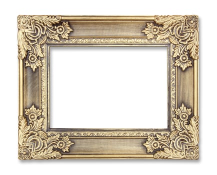 gold picture frame with a decorative pattern on white background photo